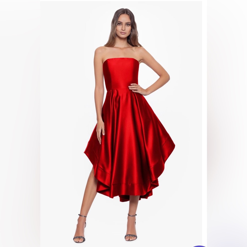 Betsy & Adam Red Strapless Midi Dress